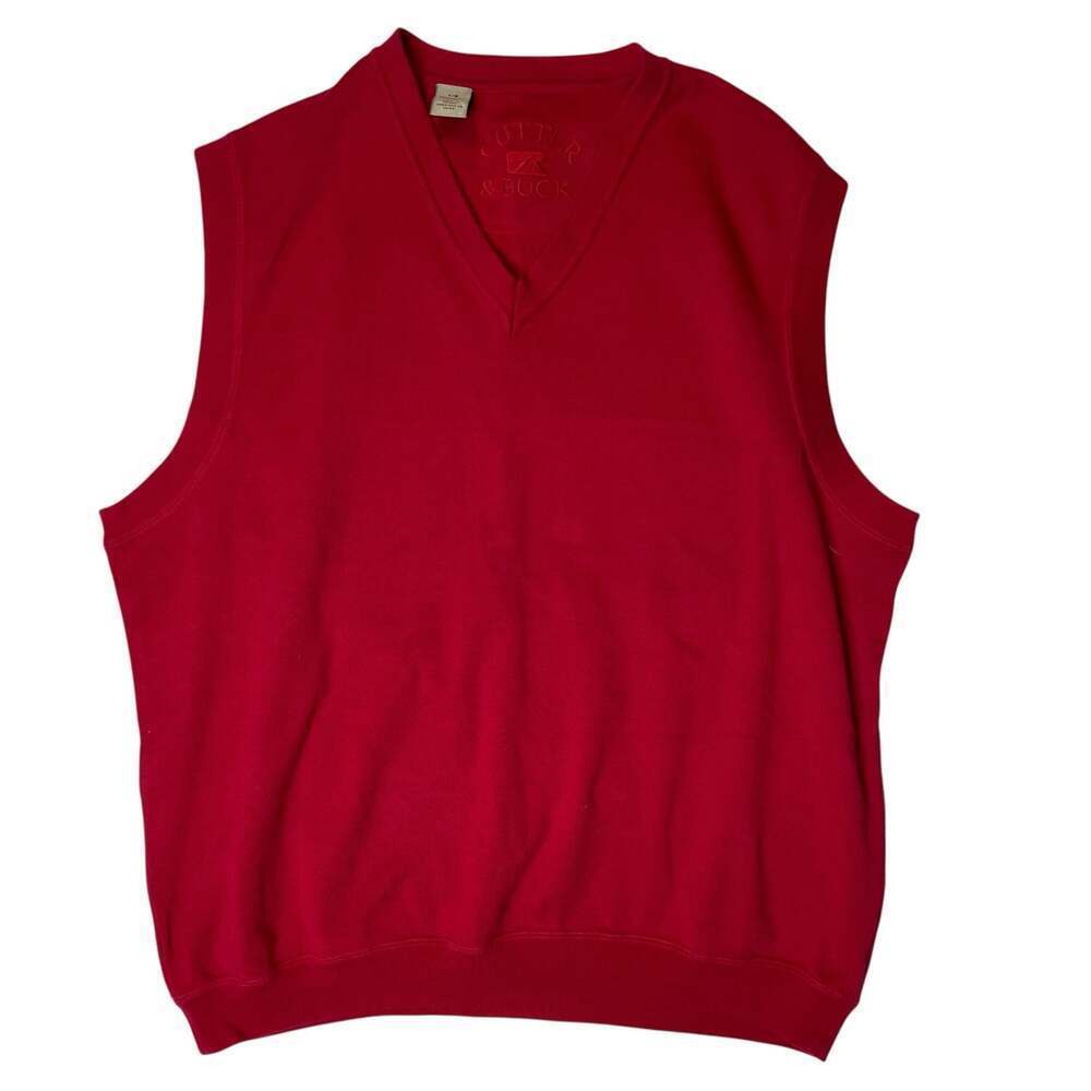 Cutter & Buck Sweater Vest Mens L Red V Neck Cotton Golf Casual